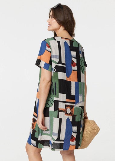 Izabel London Green Printed Pocket Short Sleeve Shift Dress