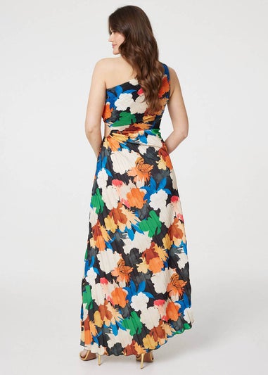 Izabel London Orange Floral One-Shoulder Pleated Maxi Dress