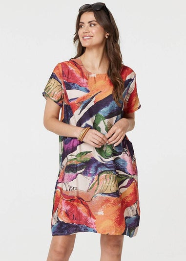 Izabel London Orange Abstract Print Short Sleeve Shift Dress