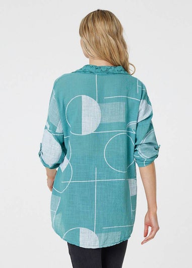 Izabel London Teal Printed Long Sleeve Button Detail Blouse