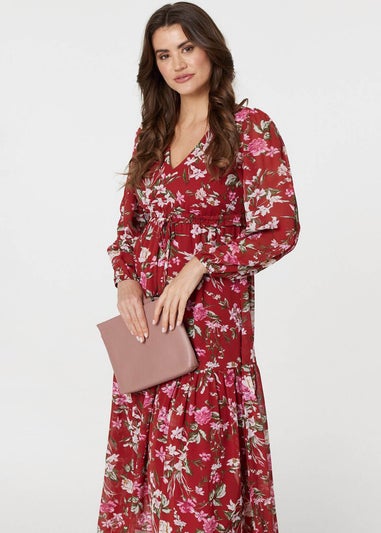 Izabel London Red Floral Long Sleeve Tiered Maxi Dress