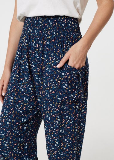 Izabel London Blue Ditsy Floral High Waist Harem Pants