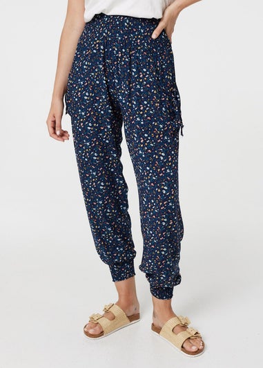 Izabel London Blue Ditsy Floral High Waist Harem Pants