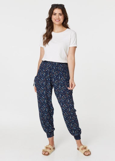 Izabel London Blue Ditsy Floral High Waist Harem Pants