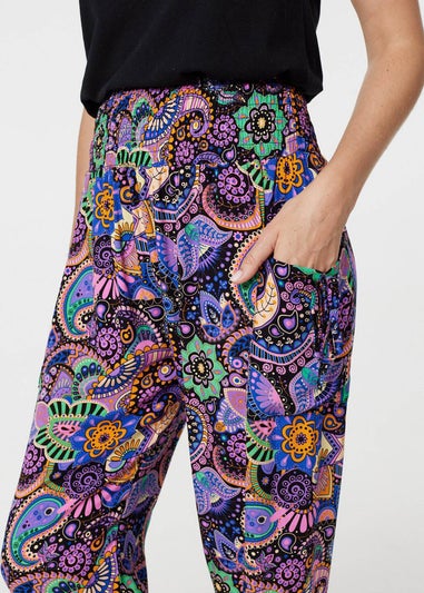 Izabel London Black Paisley Tassel Pocket Harem Pants