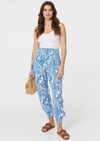 Izabel London Blue Paisley Print High Waist Harem Pants