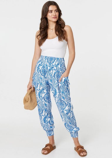 Izabel London Blue Paisley Print High Waist Harem Pants