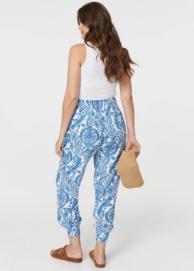 Izabel London Blue Paisley Print High Waist Harem Pants