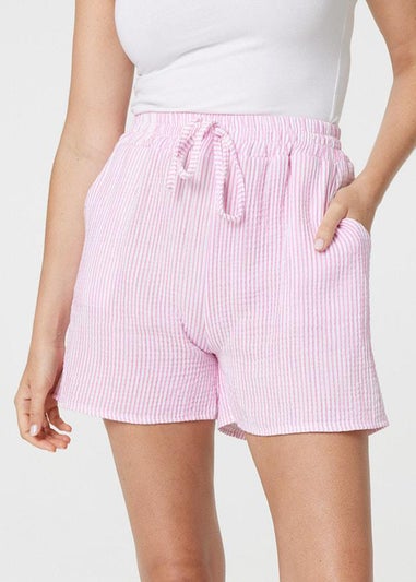 Izabel London Pink Striped Tie Waist Relaxed Shorts