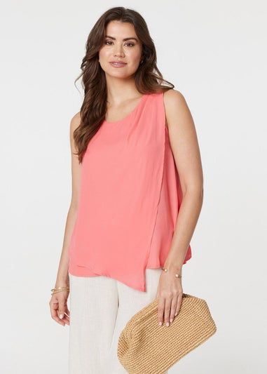 Izabel London Pink Asymmetric Pleat Front Blouse Top