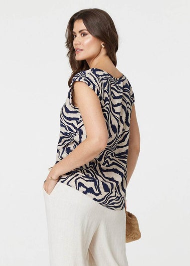 Izabel London Navy Animal Print Cap Sleeve Shell Top