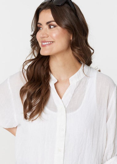 Izabel London White Collarless Button Back 3/4 Sleeve Blouse