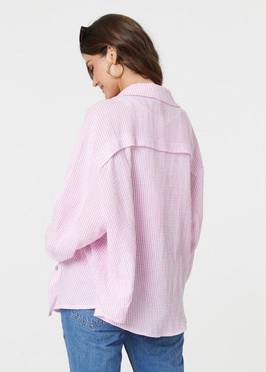 Izabel London Pink Striped Button Up Long Sleeve Shirt