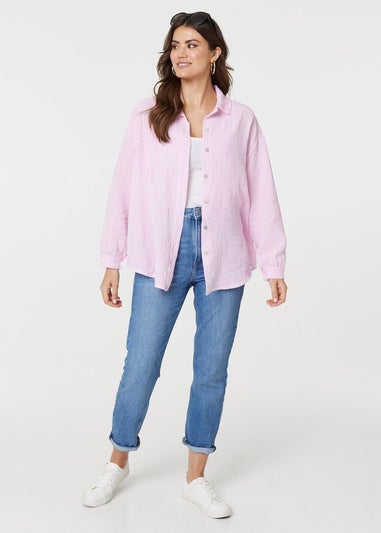 Izabel London Pink Striped Button Up Long Sleeve Shirt