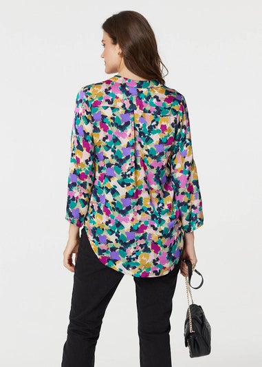 Izabel London Green Printed Collarless 3/4 Sleeve Blouse