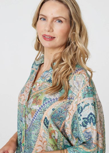 Izabel London Green Paisley 3/4 Collarless Blouse