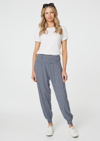 Izabel London Blue Geo Print Pocket Detail Harem Pants