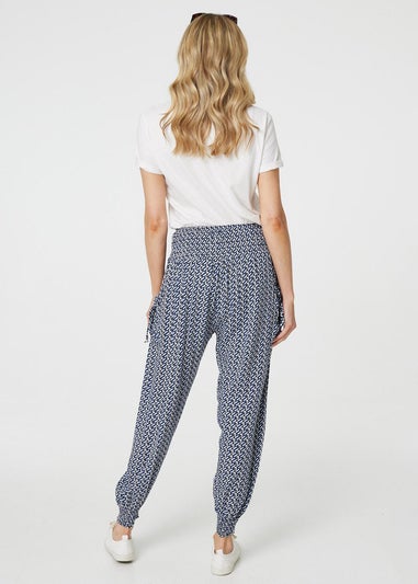 Izabel London Blue Geo Print Pocket Detail Harem Pants