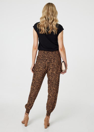 Izabel London Beige Animal Print Tassel Pocket Harem Pants