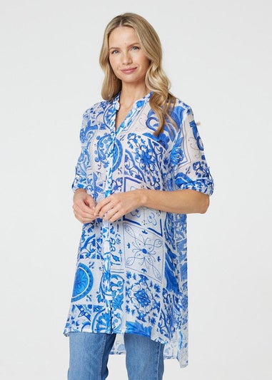 Izabel London Blue Mosaic Print Longline Blouse Dress