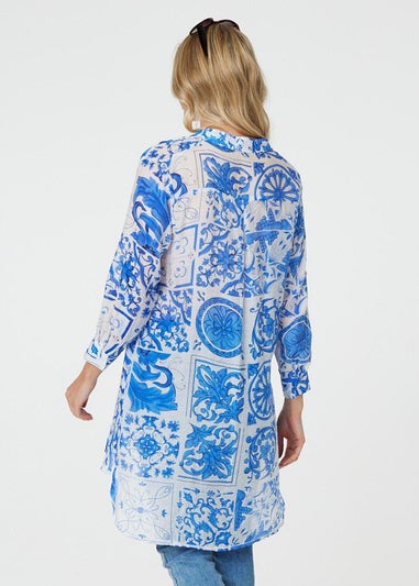 Izabel London Blue Mosaic Print Longline Blouse Dress