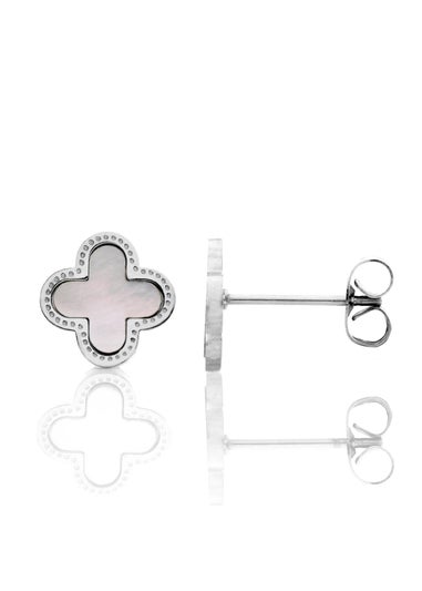 Say It With Silver & Faux Pearl Clover Earrings