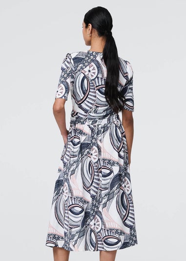 Izabel London Navy Printed 1/2 Sleeve Knee Length Wrap Dress