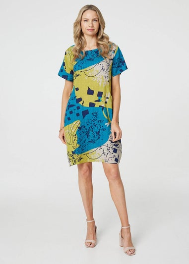 Izabel London Yellow Abstract Print Short Sleeve Shift Dress