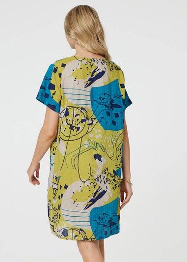 Izabel London Yellow Abstract Print Short Sleeve Shift Dress