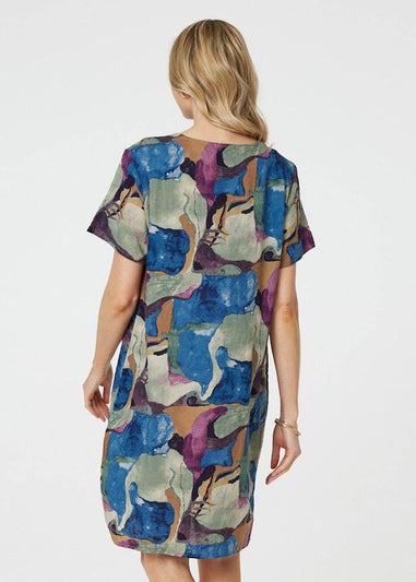 Izabel London Blue Abstract Print Knee Length Shift Dress