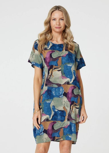 Izabel London Blue Abstract Print Knee Length Shift Dress