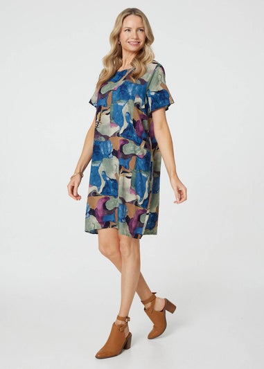 Izabel London Blue Abstract Print Knee Length Shift Dress