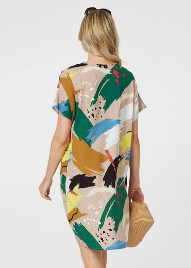 Izabel London Green Brushstroke Print Knee Length Shift Dress