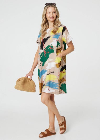 Izabel London Green Brushstroke Print Knee Length Shift Dress