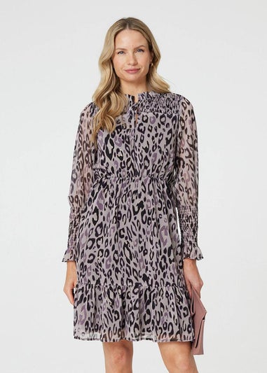 Izabel London Silver Animal Print Frilled Knee Length Dress