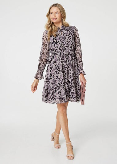 Izabel London Silver Animal Print Frilled Knee Length Dress