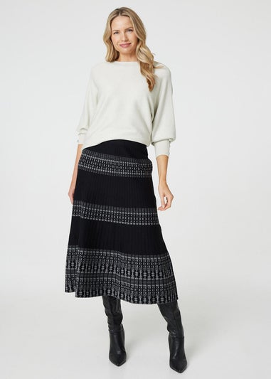 Izabel London Black Border Print Knit High Waist Midi Skirt