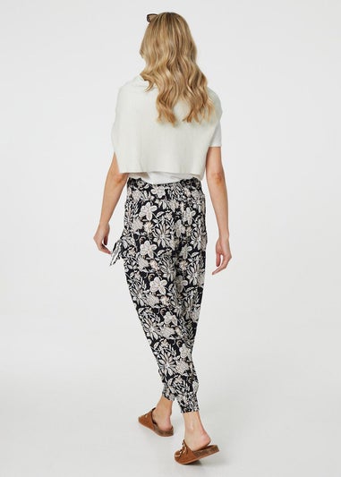 Izabel London Black Floral Print Relaxed Harem Pants