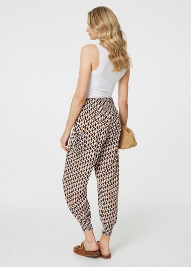 Izabel London Beige Geo Print High Waist Tassel Harem Pants