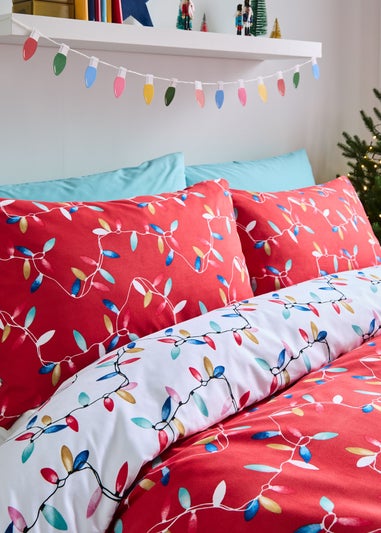 Catherine Lansfield Christmas Lights Soft Microfibre Reversible Duvet Cover Set