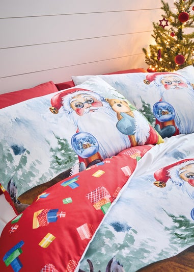 Catherine Lansfield Christmas Retro Santa Reversible Duvet Cover Set