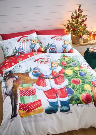 Catherine Lansfield Christmas Retro Santa Reversible Duvet Cover Set