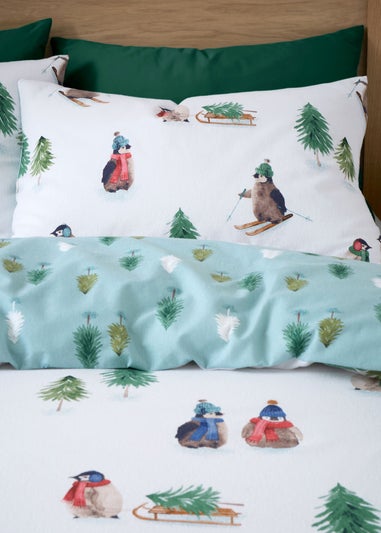 Catherine Lansfield Brushed Snowy Penguin Reversible Duvet Cover Set