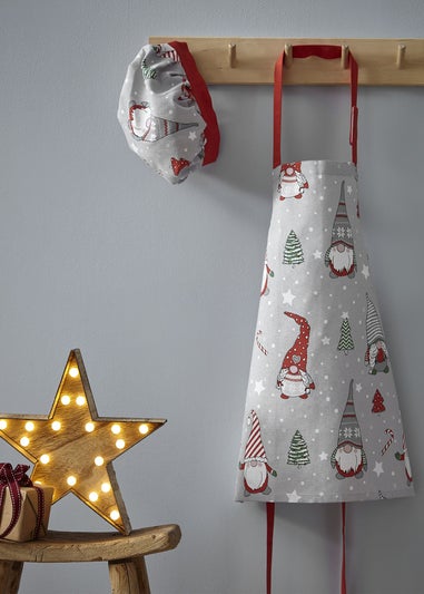 Catherine Lansfield Christmas Gnomes Cotton Kids Kitchen Apron & Hat Set