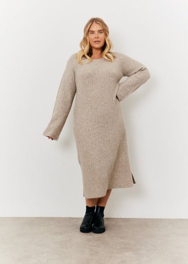 In The Style Jess Millichamp Mocha Knitted Midi Dress