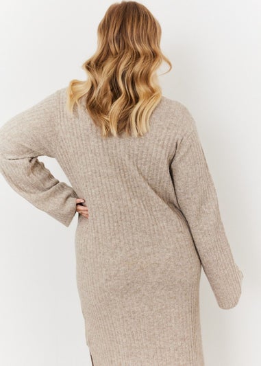 In The Style Jess Millichamp Mocha Knitted Midi Dress