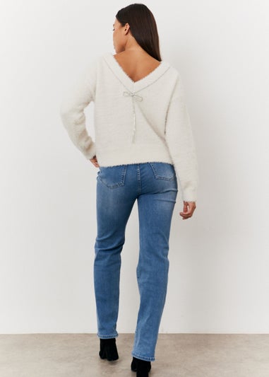 In The Style Stacey Solomon White Embellished Bow Jumper