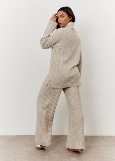 In The Style Oatmeal Wide Rib Roll Neck Knit Jumper