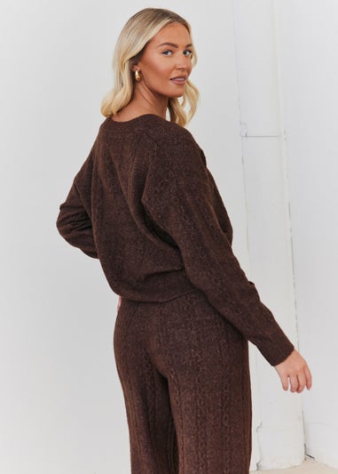 In The Style Stacey Solomon Chocolate Cable Knit Button Up Cardigan