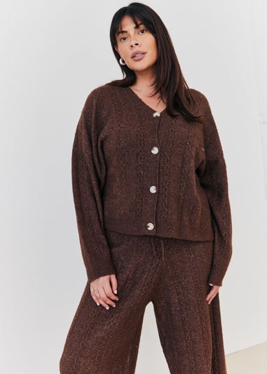 In The Style Stacey Solomon Chocolate Cable Knit Button Up Cardigan